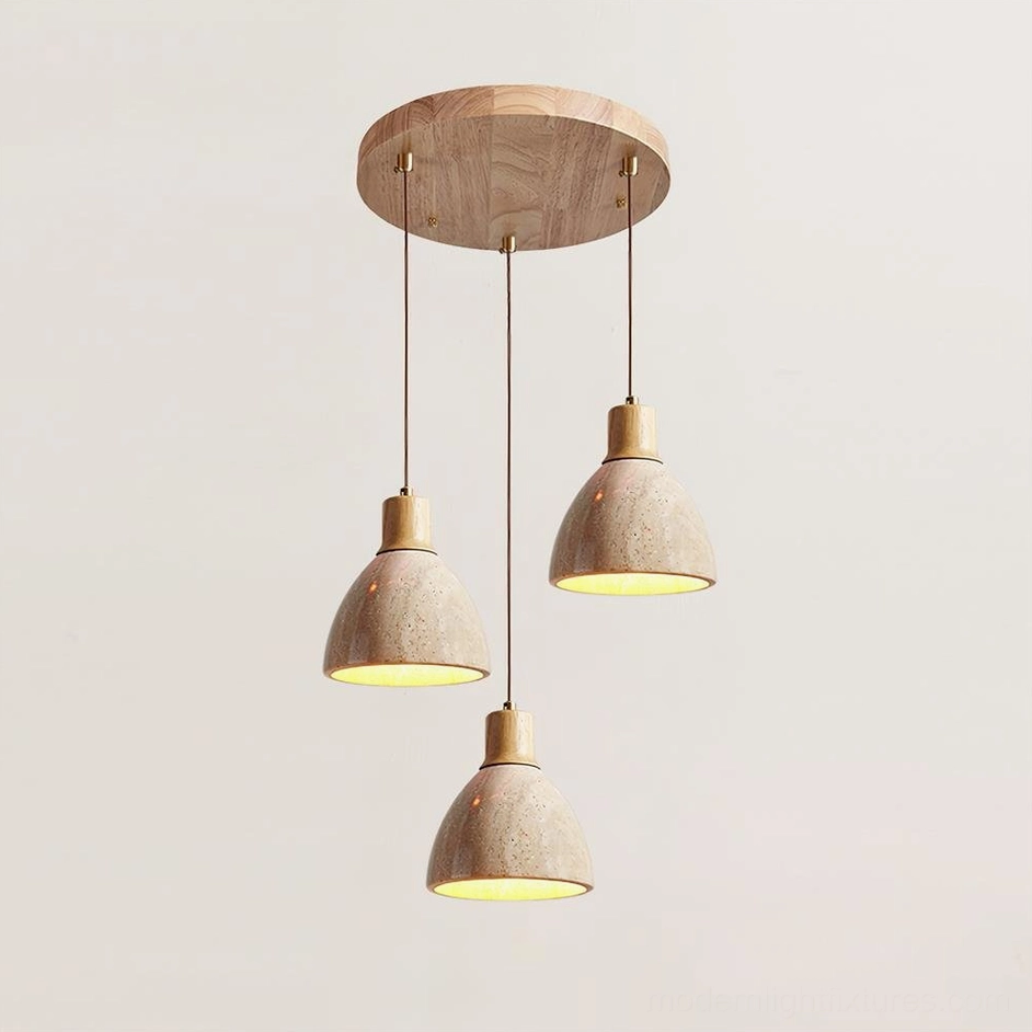 Soraya 3-head circular pendant light wood color beige variant design
