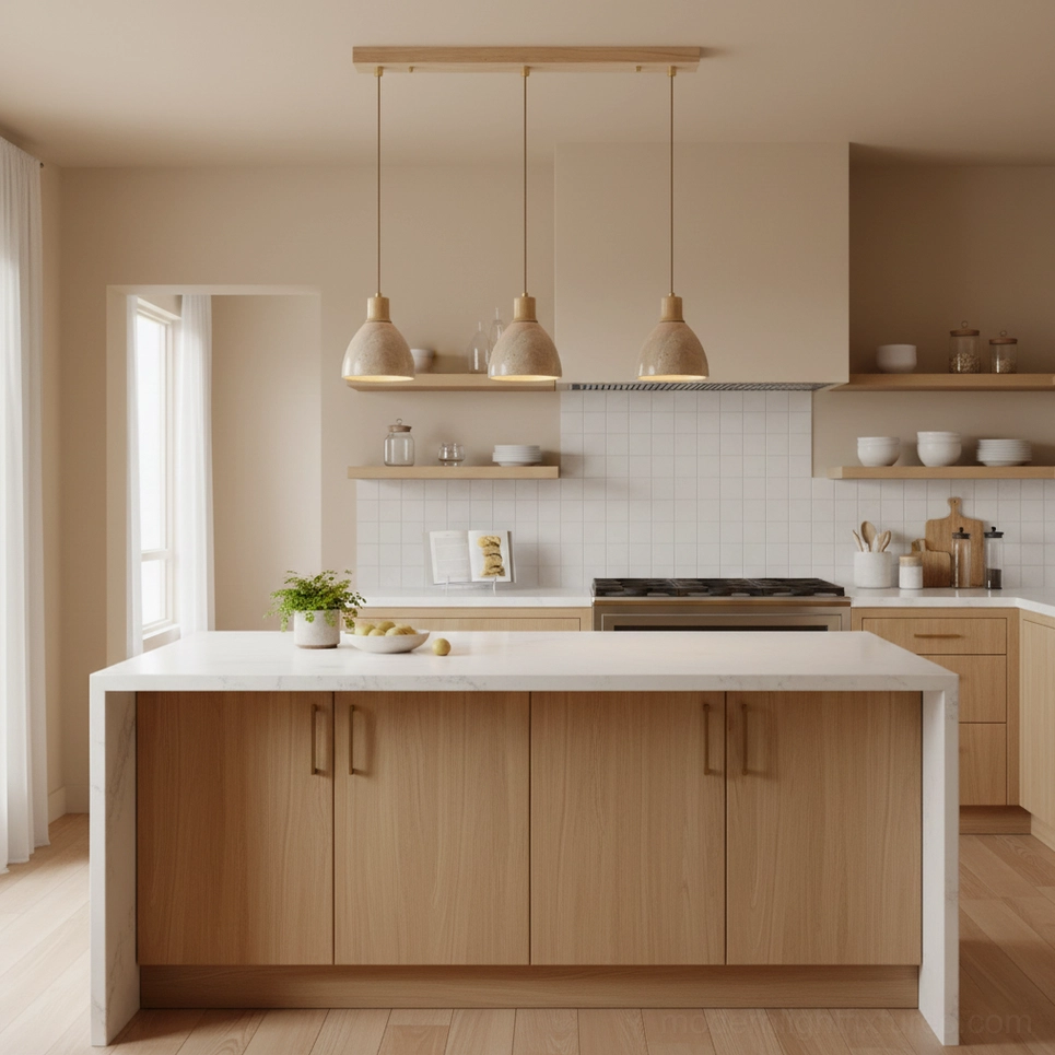 Soraya 3-head pendant lights kitchen island warm wood japandi style