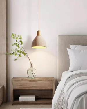 Soraya pendant light warm bedside bedroom setting japandi interior design