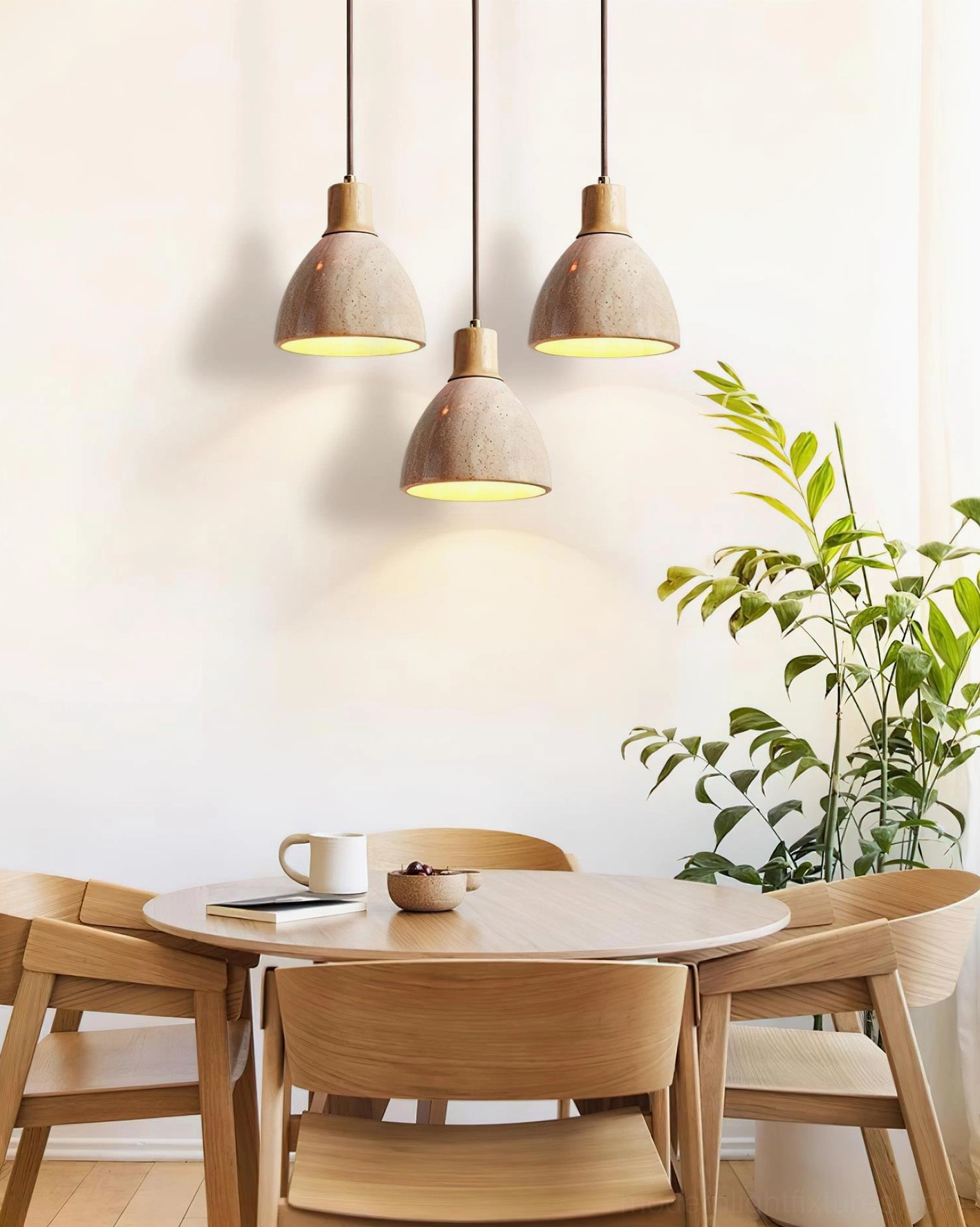 Soraya pendant light natural wood color beige travertine stone variant