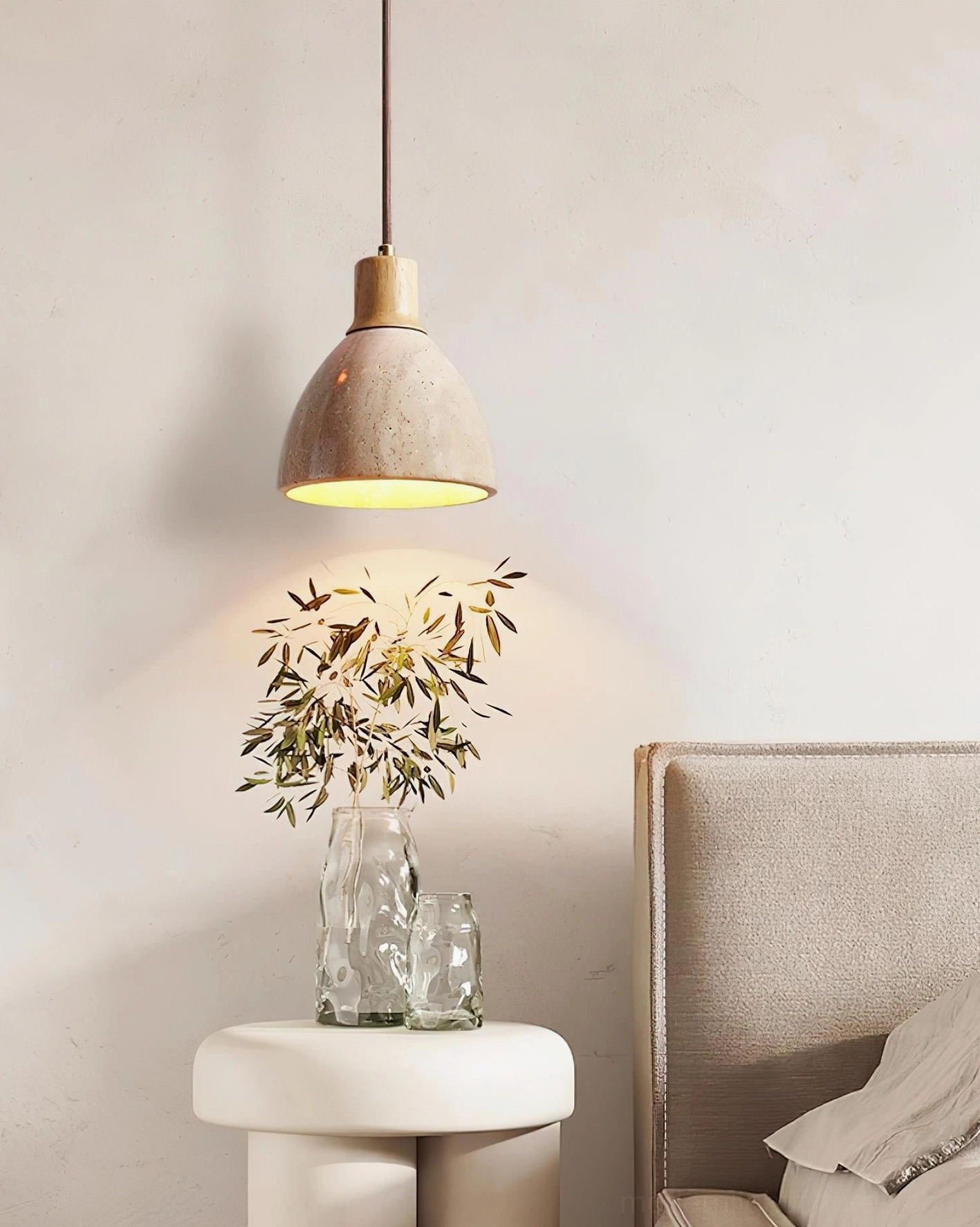 Soraya pendant light walnut color wood travertine combination variant