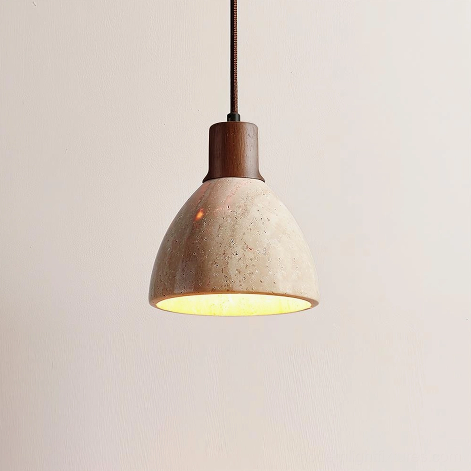 Soraya single pendant light walnut color beige travertine variant detail
