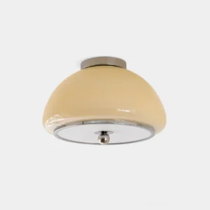 Sorelia cream dome flush mount ceiling light fixture - front studio view showing smooth glass shade and polished chrome hardware