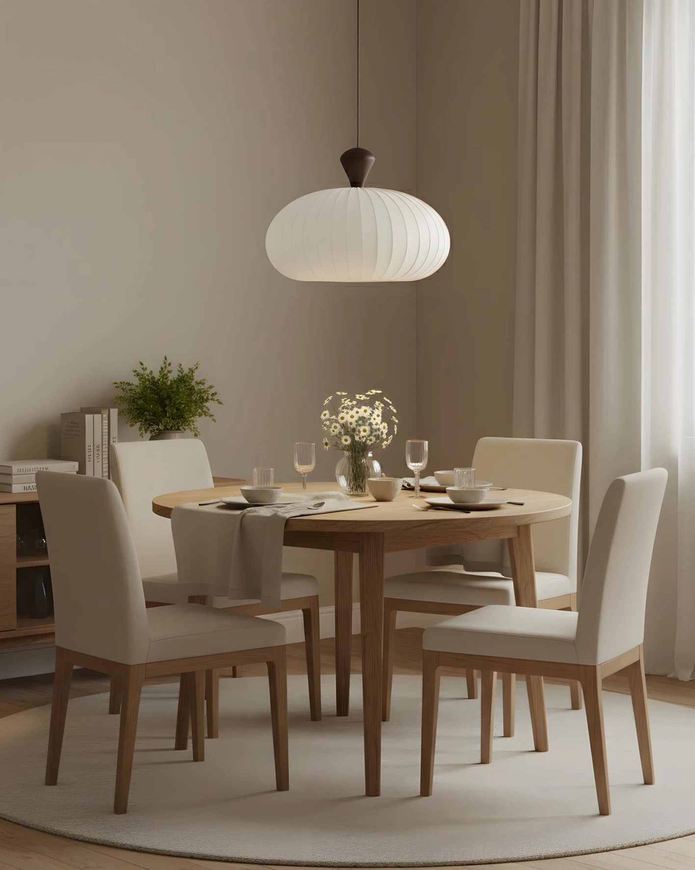 Close-up of Sorella pendant lamp dark wood-tone metal cap and hardware attachment showing craftsmanship