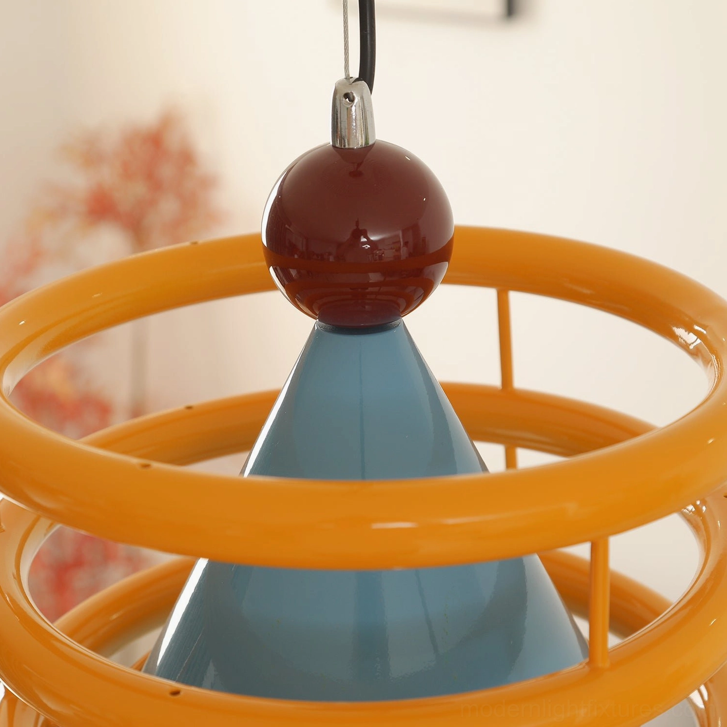 Sowden pendant light mid-century modern metal cone with yellow, red and blue color variants available