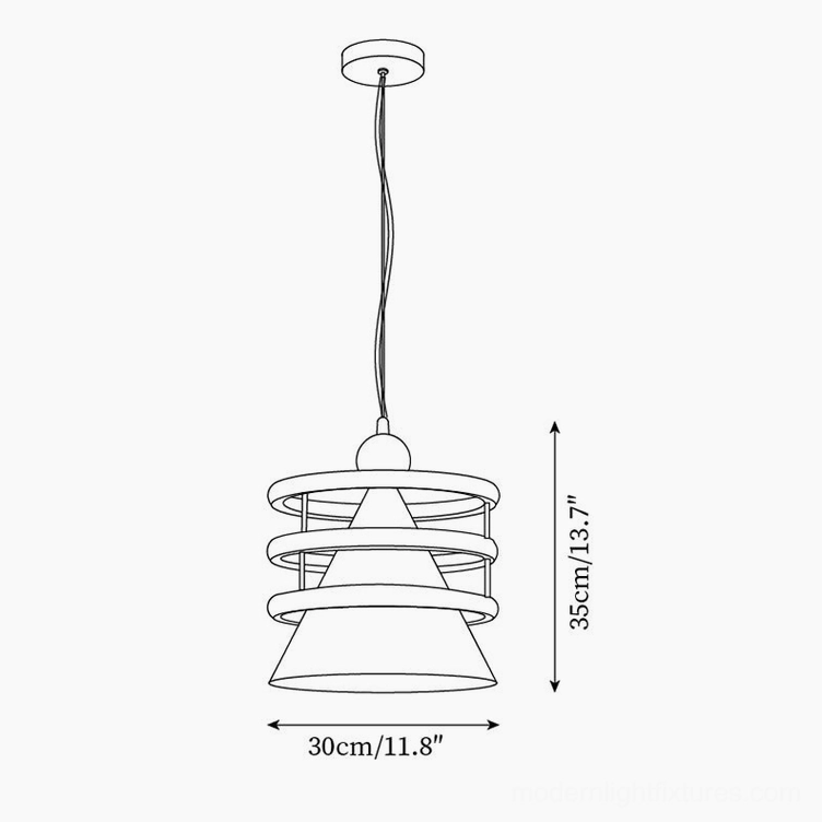 Sowden geometric pendant light technical line drawing schematic, 30cm diameter by 35cm height specifications