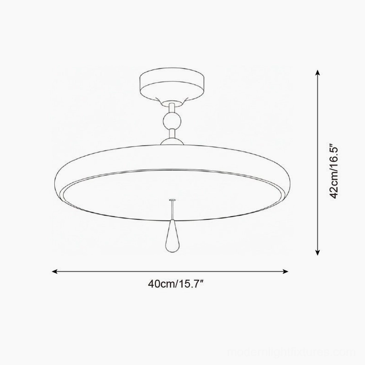 Technical line drawing and dimensions of small Spectrum Ring ceiling light fixture - 40cm diameter
