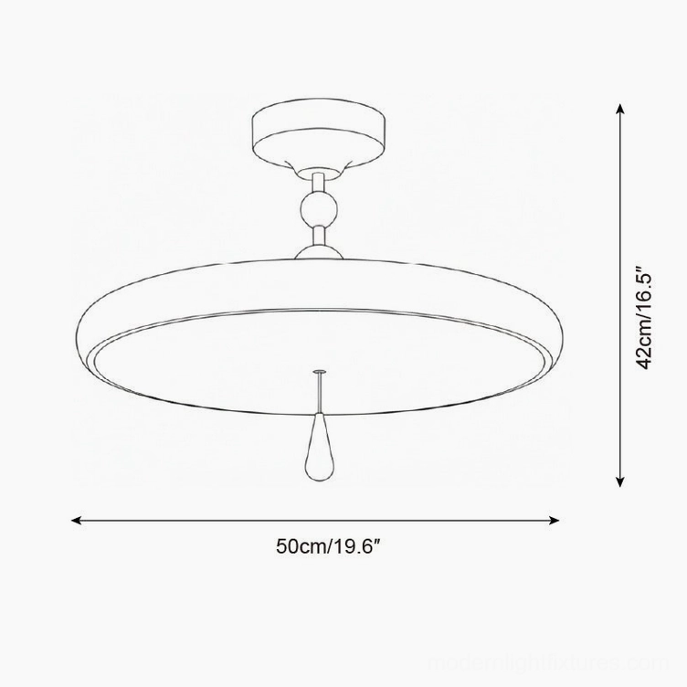 Technical line drawing and dimensions of large Spectrum Ring ceiling light fixture - 50cm diameter