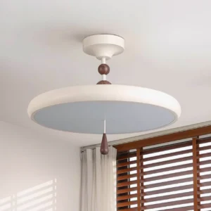 Two-tone modern Spectrum Ring ceiling light with side view showing walnut and white finish combination