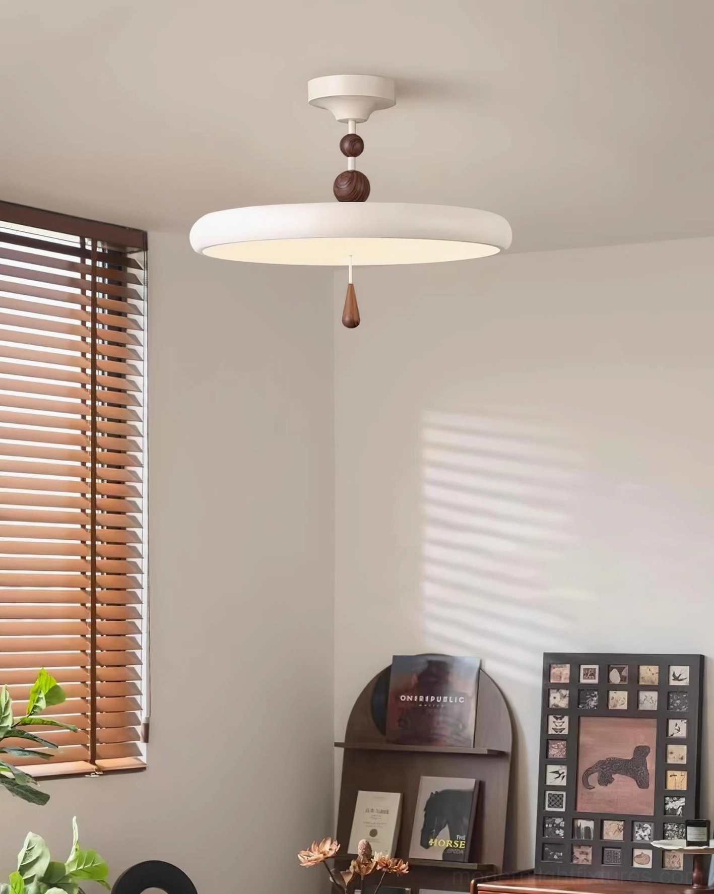 Spectrum Ring semi-flush ceiling light fixture installed in decorated contemporary home interior