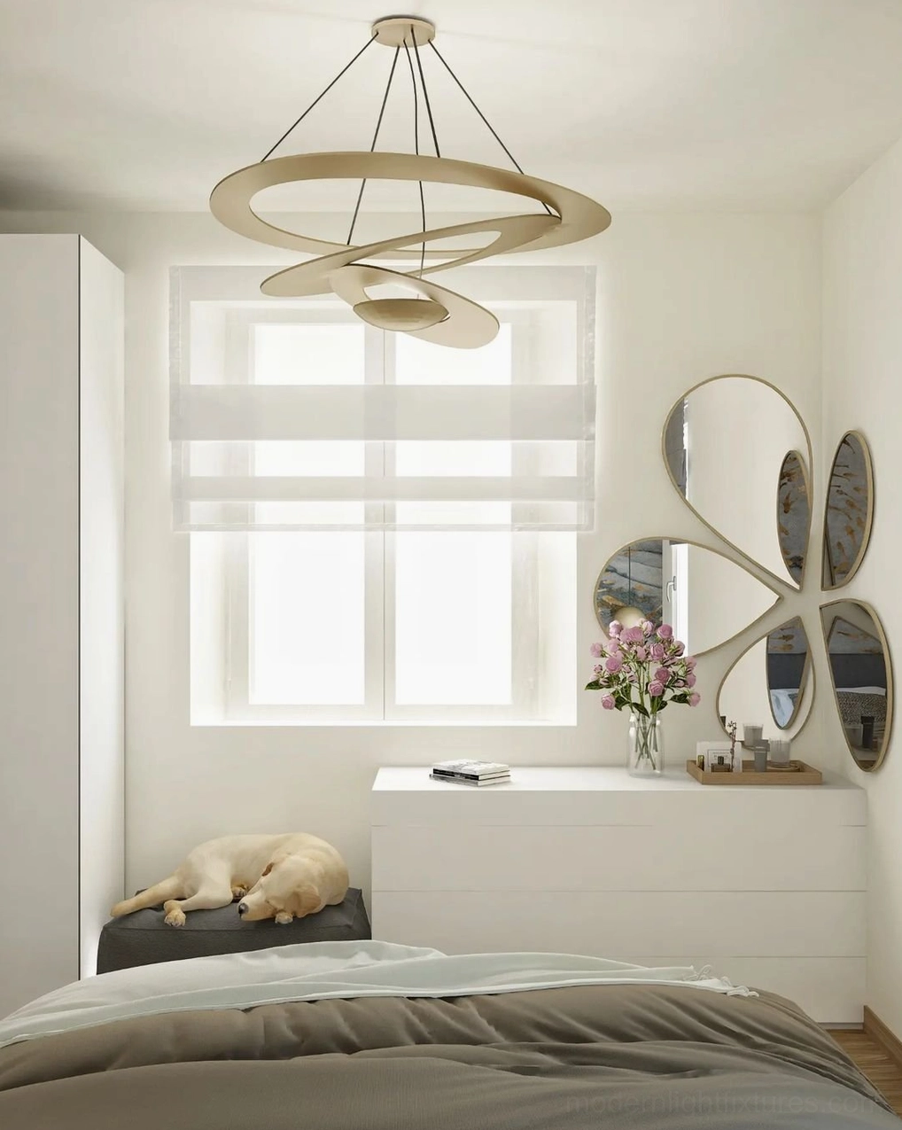 Spiral LED chandelier hanging rod adjustment feature, flexible ceiling height accommodation
