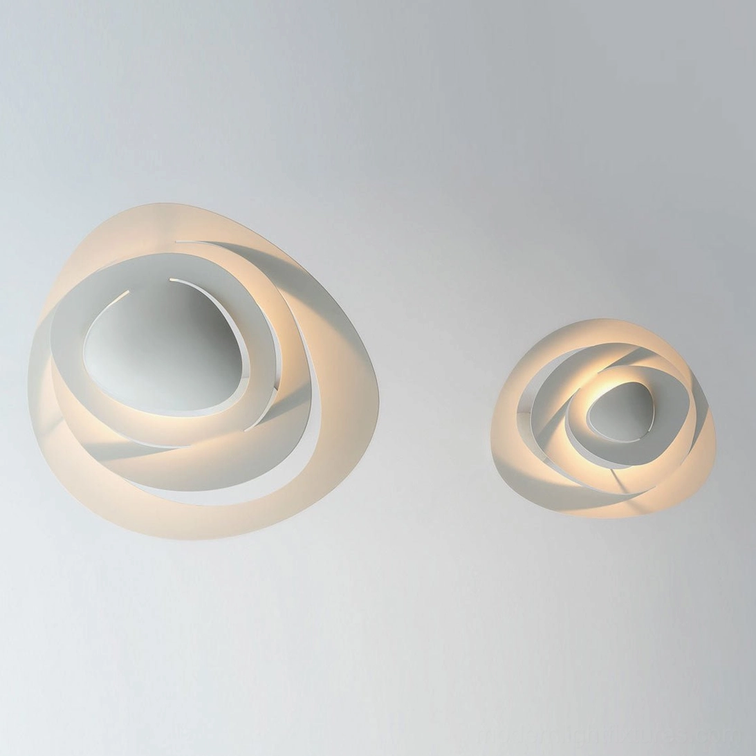 Modern spiral pendant light large variant in grand foyer, 38-inch diameter statement piece