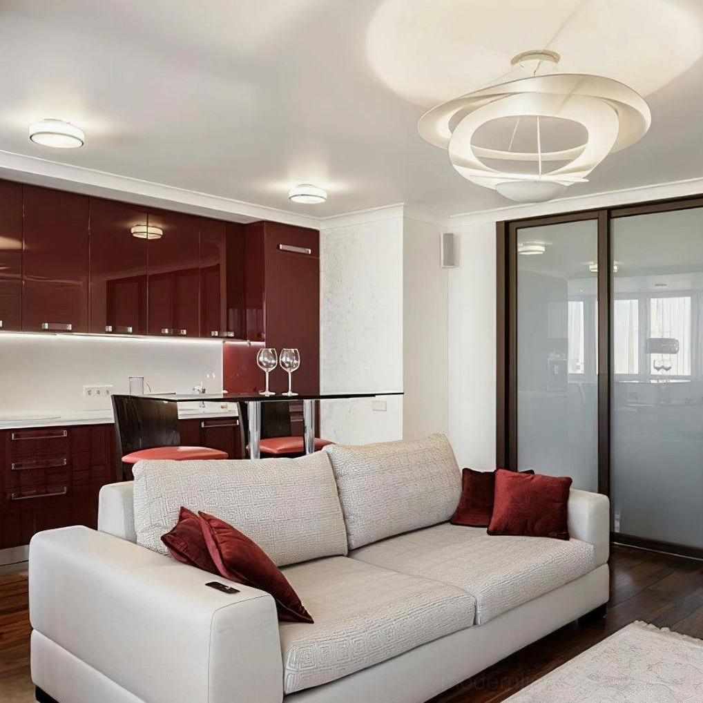 Modern spiral pendant light in minimalist Scandinavian home, matte white finish aesthetic