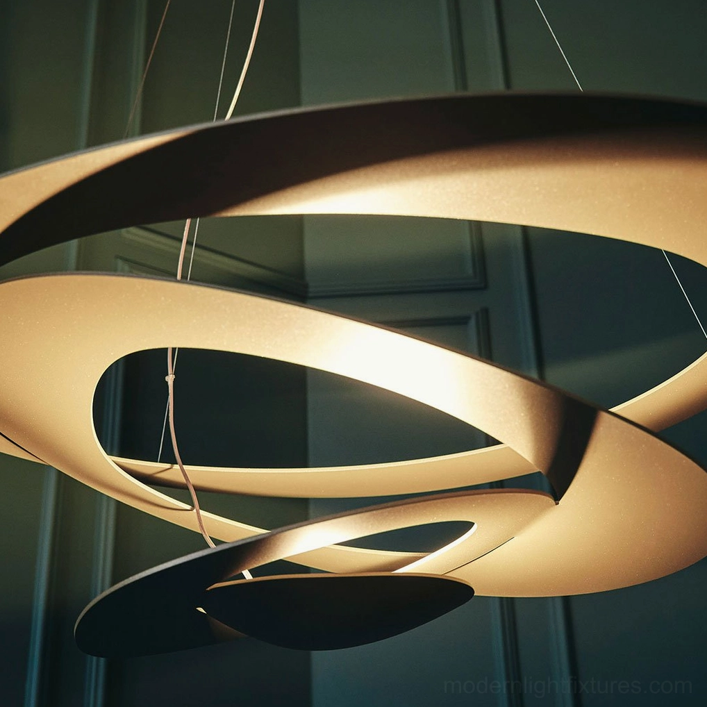 Modern spiral ring chandelier 59-inch hanging rod feature, flexible installation in various ceiling heights
