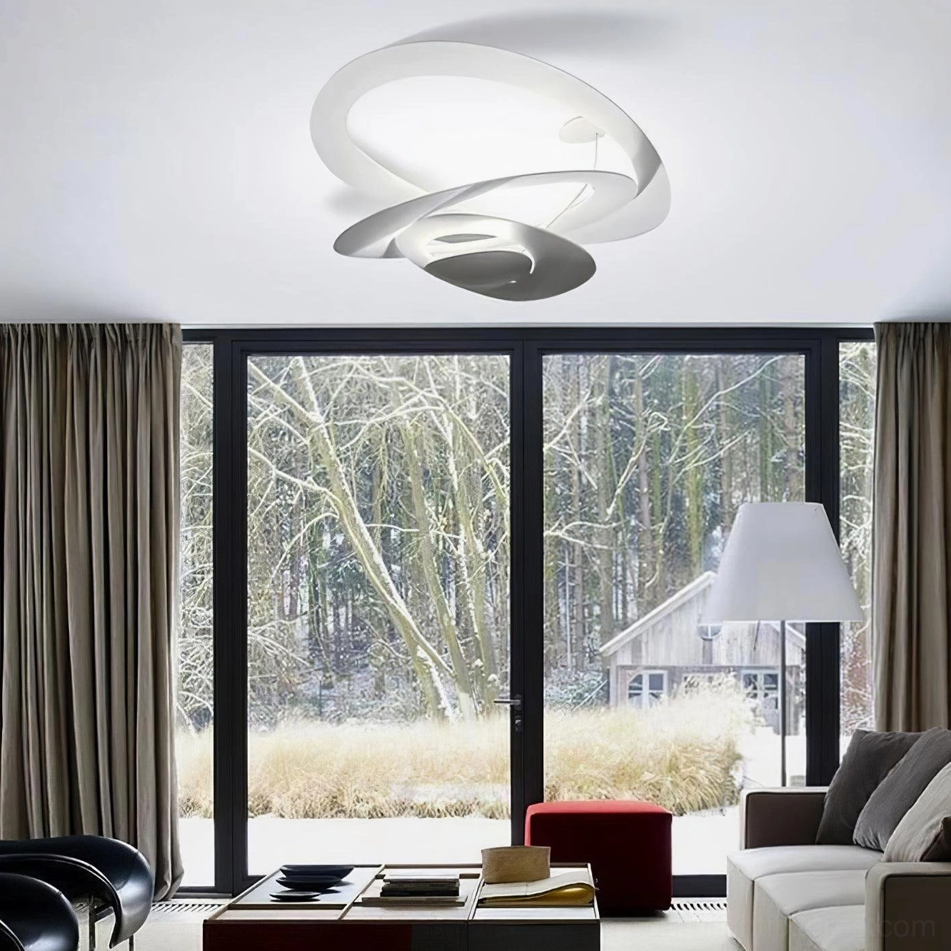 Modern spiral ring LED chandelier specification sheet, technical parameters and dimensions reference