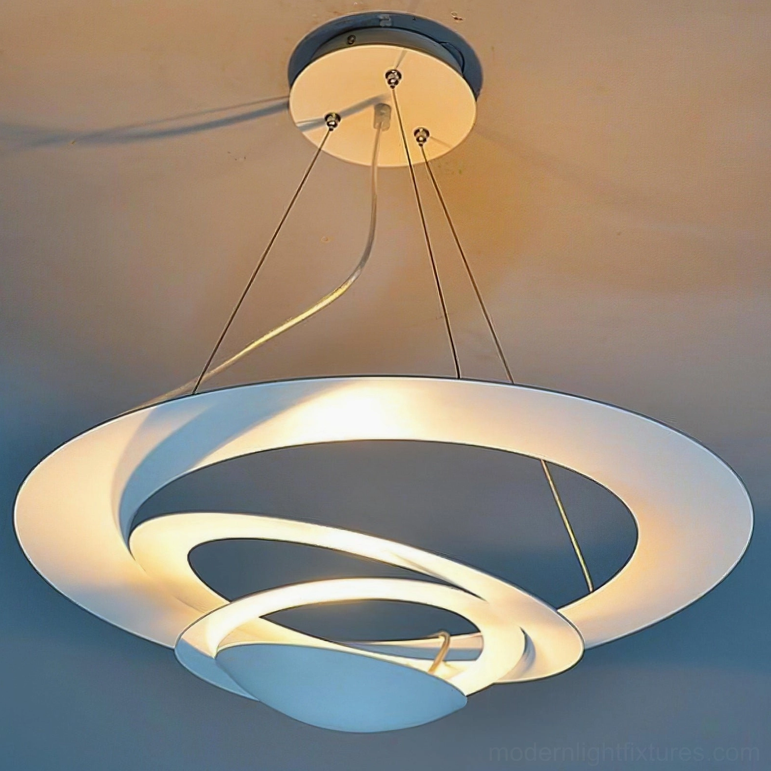 Modern spiral ring chandelier sustainability focus, energy-efficient 50000-hour LED technology