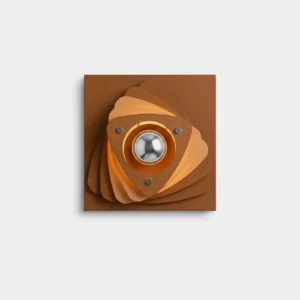 Spirora wall sconce top-down view showing layered triangular metal petals and central bulb socket in brown finish