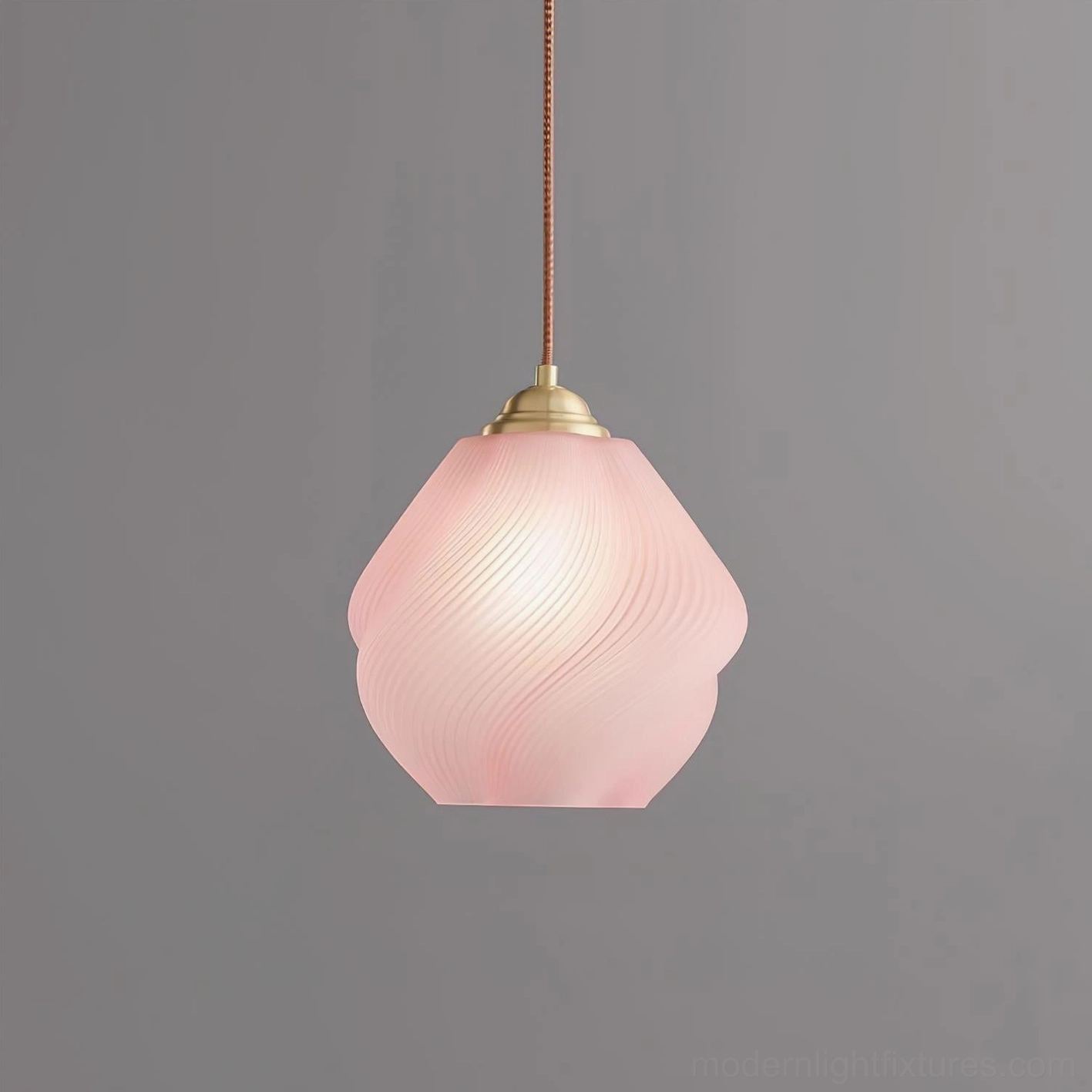 Spirvia pale yellow twisted glass pendant light - soft pale yellow swirled ribbed glass with brass hardware and suspension setup