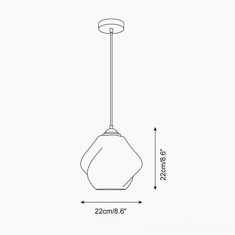 Spirvia pendant light technical specification drawing - dimensioned orthographic front view showing 22cm diameter and height measurements