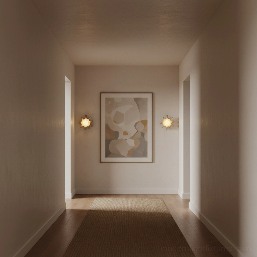 Splova organic wall sconce front facing with irregular sun-like silhouette