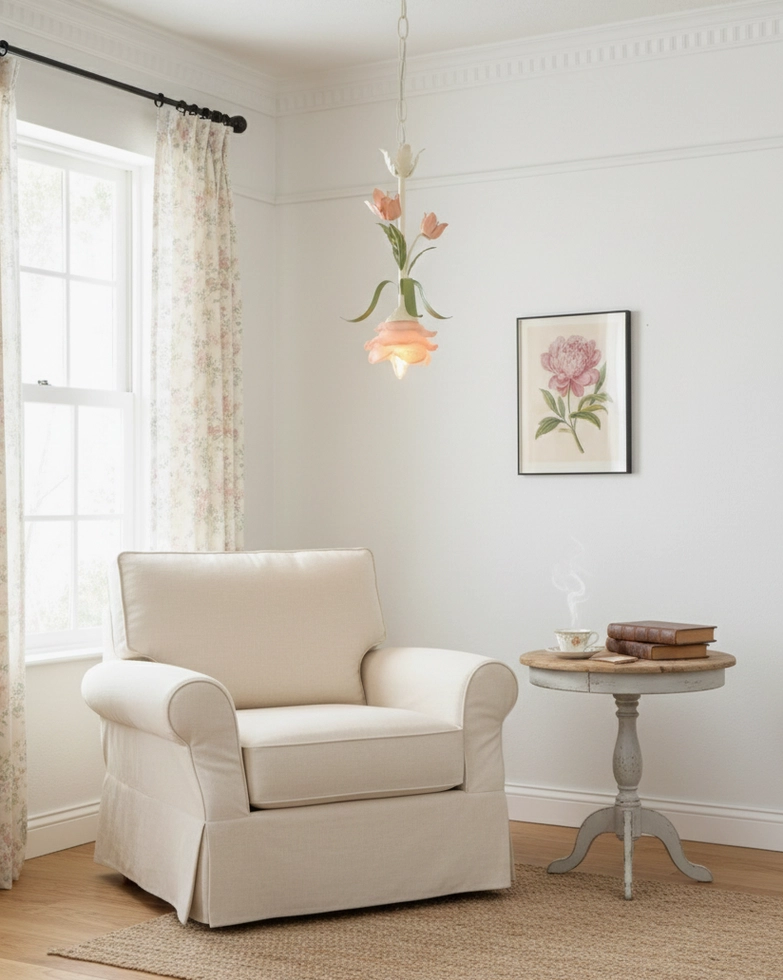 Springeau botanical pendant lamp creating soft diffused lighting in interior space