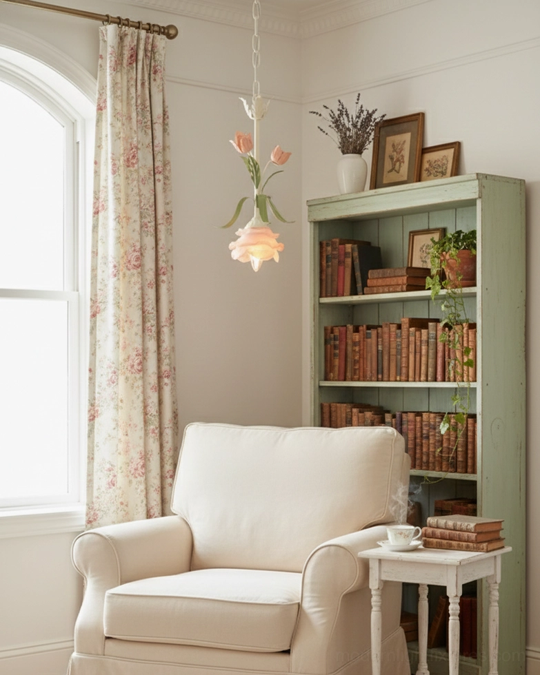 Springeau floral pendant light in contemporary dining area with warm ambiance