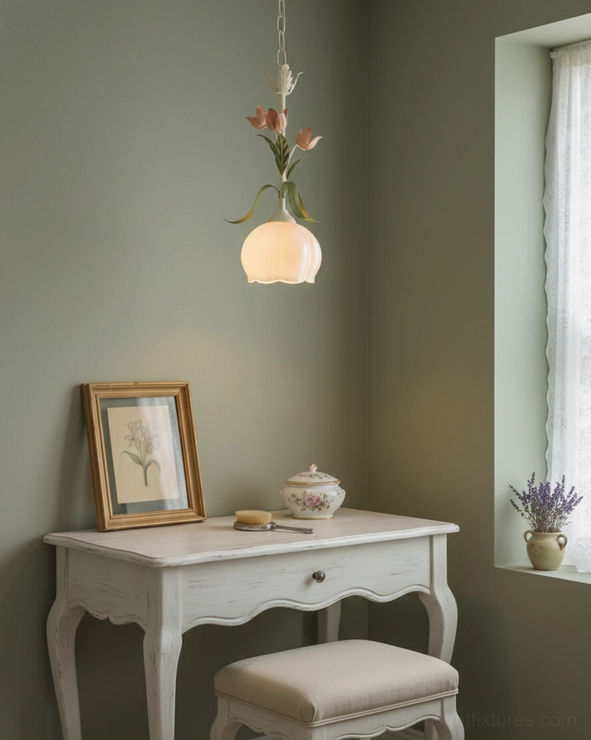 Springeau tulip pendant light showing opal glass shade diffusion and metal stem