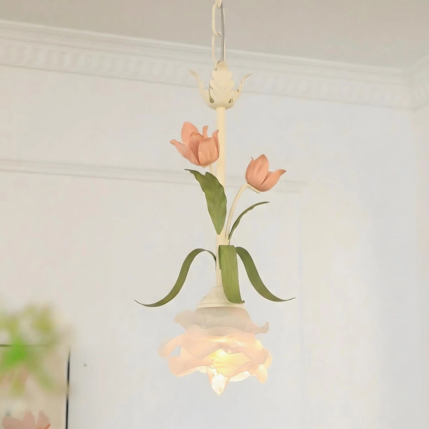 Springeau tulip pendant light Model A classic size hand-sculpted floral design