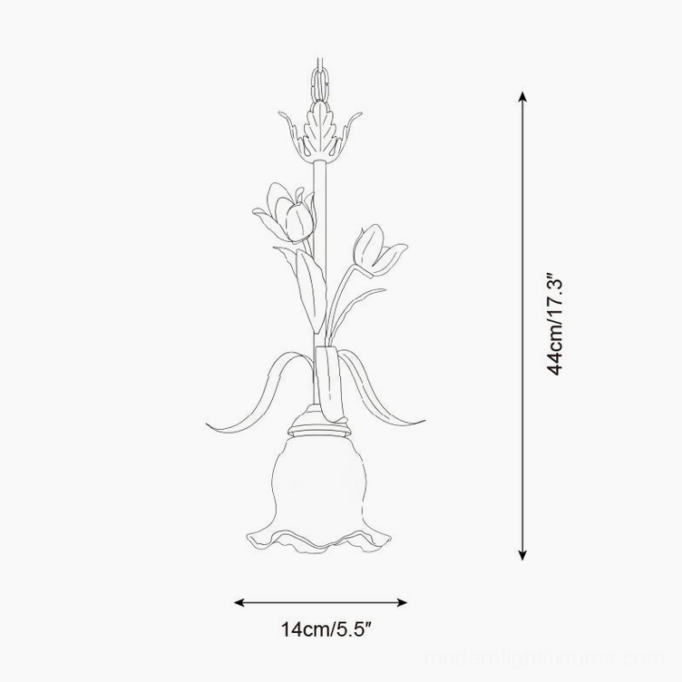 Springeau tulip pendant light Model D bud-style glass shade technical specification view