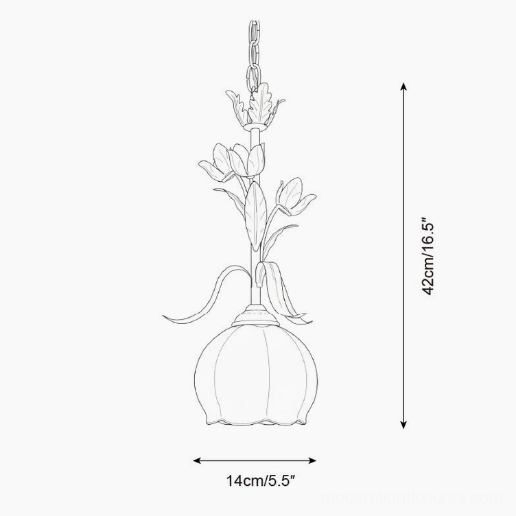 Springeau tulip pendant light Model E ribbed pumpkin glass shade technical drawing