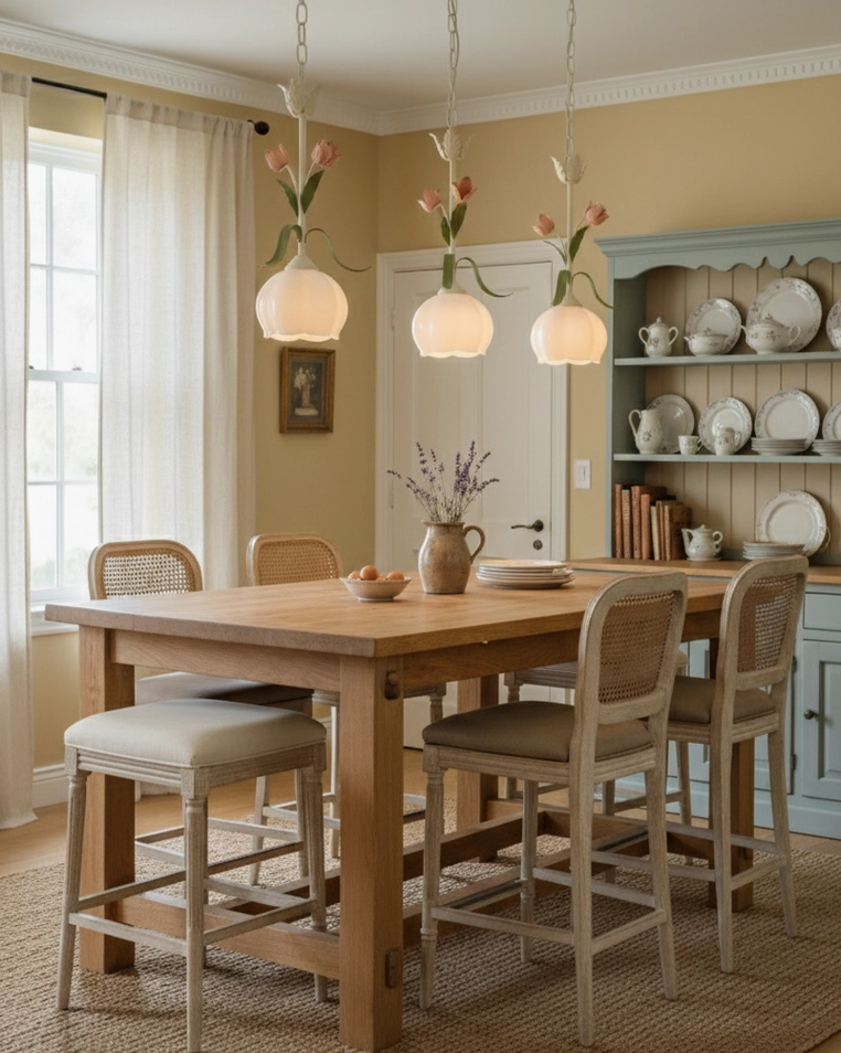 Springeau tulip pendant light with romantic vintage aesthetic interior design
