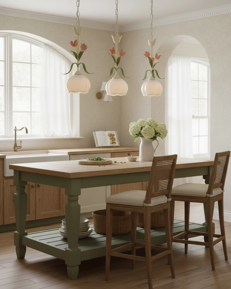 Springeau floral pendant lamp with white and green color palette options