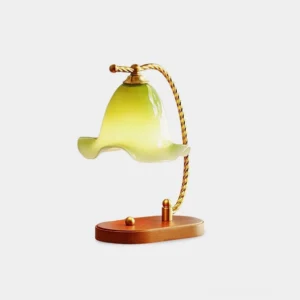 Sprout Bell Glass Table Lamp with Twisted Brass Stem - Matcha Green, Front Studio View