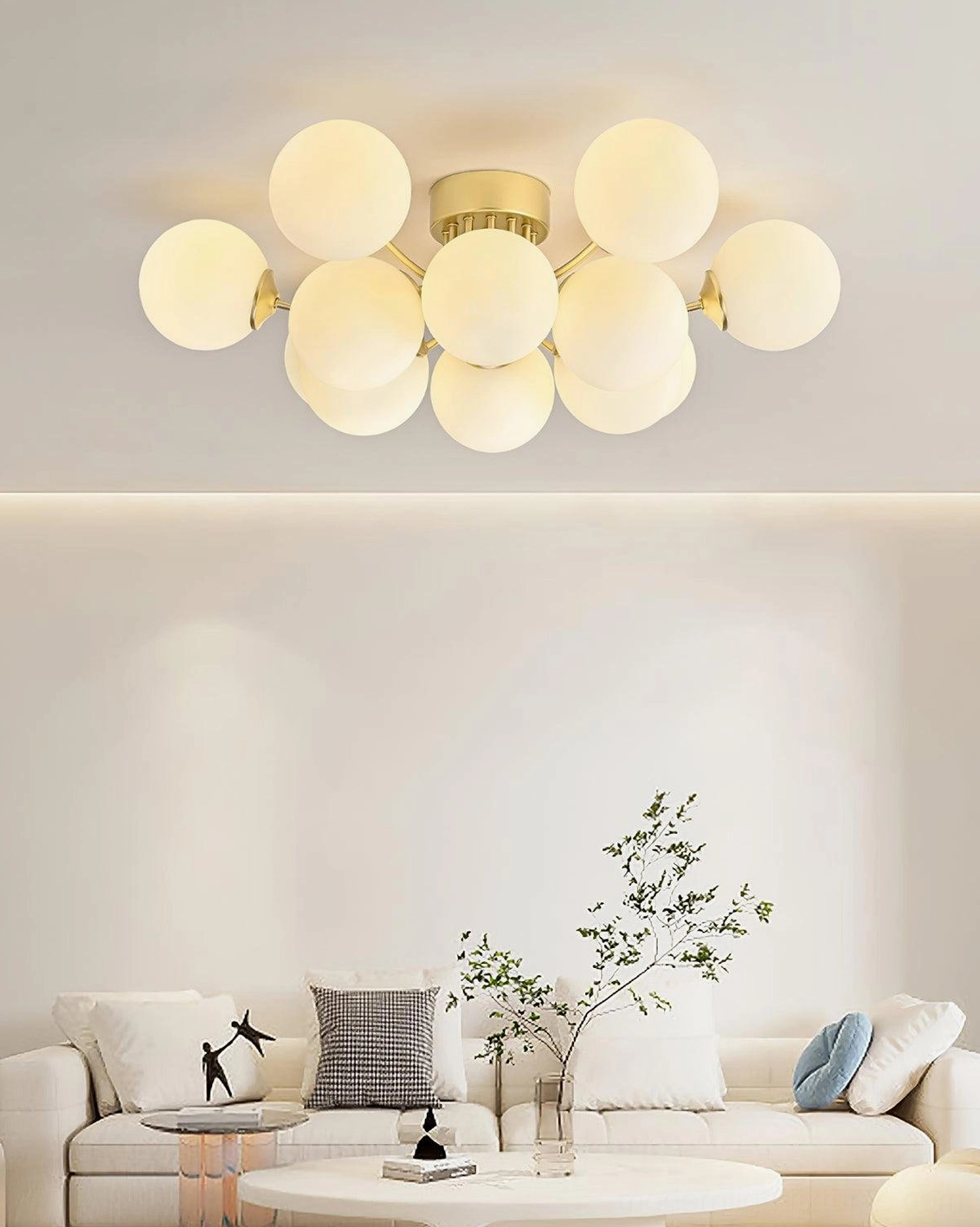 Complete sputnik ball ceiling light assembly showing all component details and brass finish quality