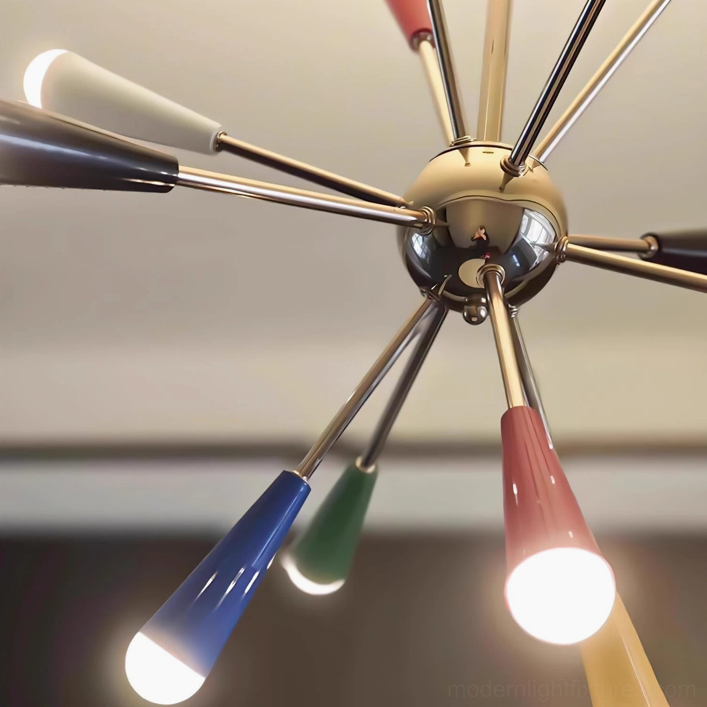 Modern sputnik chandelier 12-head model showing compact size for medium dining rooms