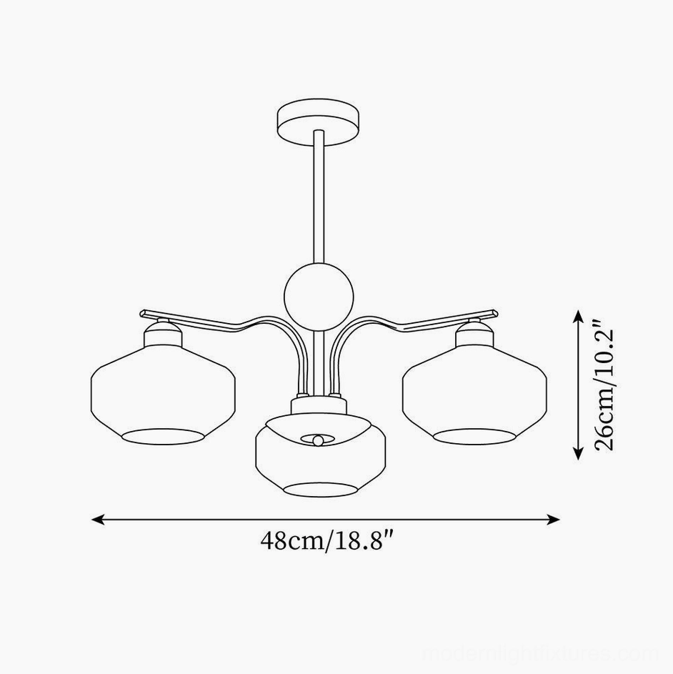 3-head sputnik chandelier technical design drawing with dimensions 48cm diameter 26cm height