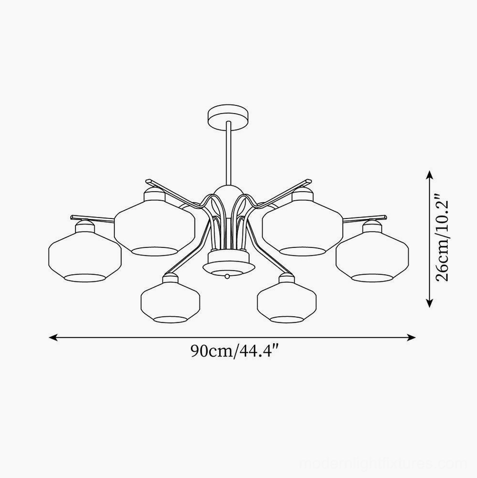 6-head sputnik chandelier technical design drawing with dimensions 90cm diameter 26cm height