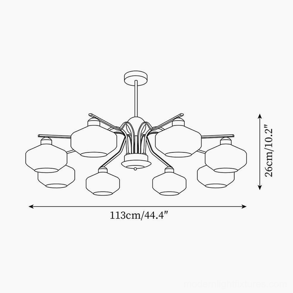 8-head sputnik chandelier technical design drawing with dimensions 113cm diameter 26cm height