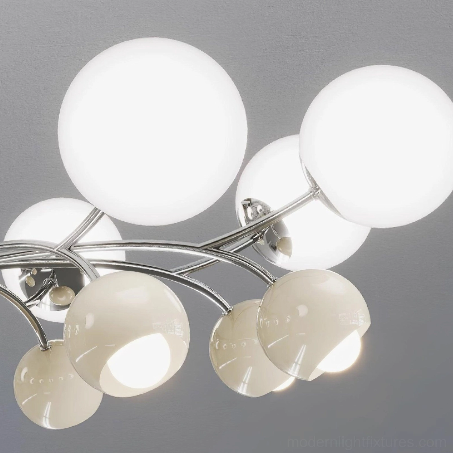 Sputnik globe chandelier multiple color options displayed, showing beige white and orange white variations