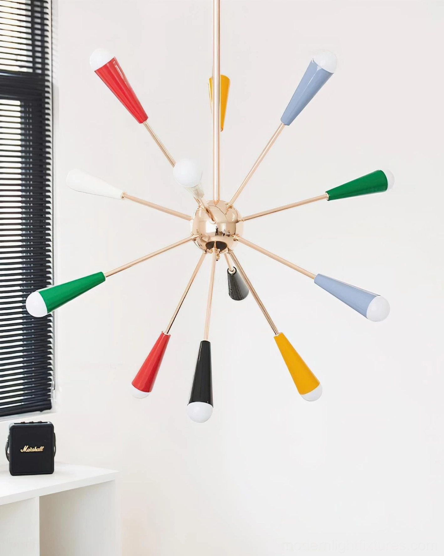 Mid-century modern sputnik pendant light with dimmer-compatible features and LED bulb compatibility