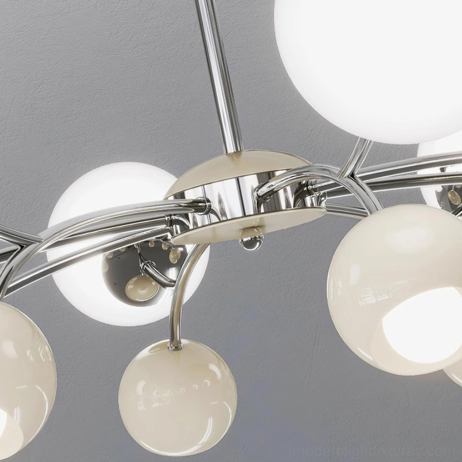Close-up detail of Sputnik chandelier showing G9 socket compatibility and glass shade craftsmanship