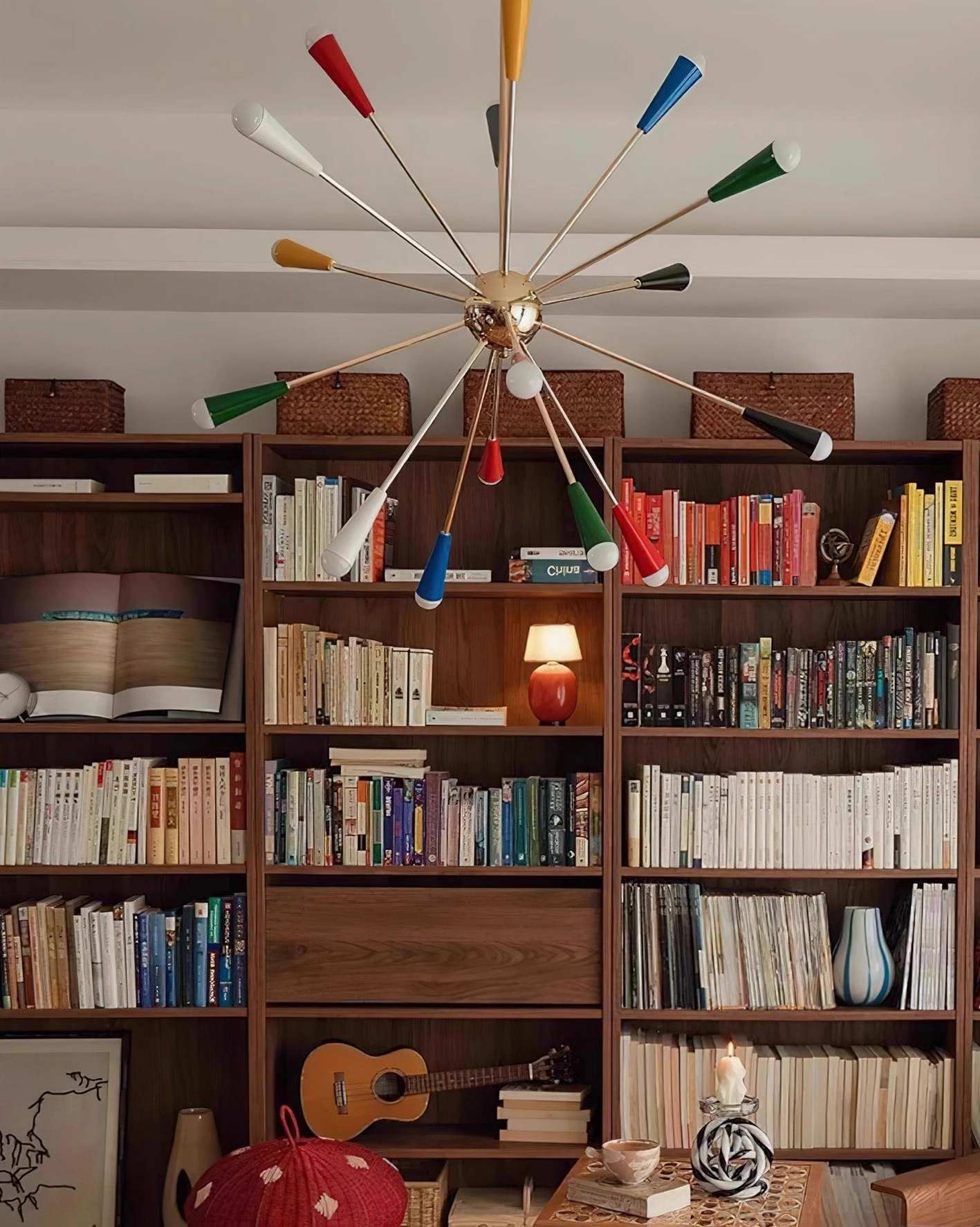 Sputnik starburst chandelier in stylish loft space highlighting artistic focal point and retro design