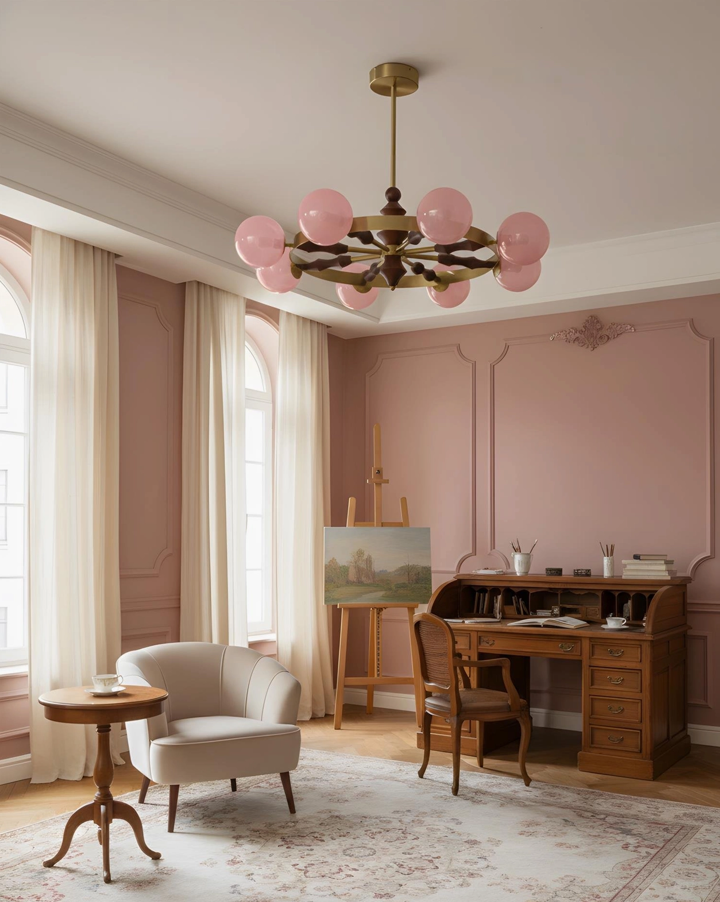 Sputnik-inspired modern chandelier with multiple glass globe diffusers and geometric frame design