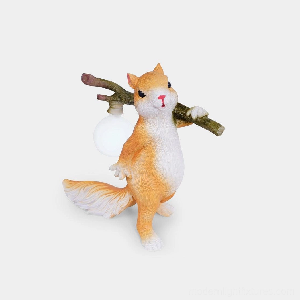 Squirrel lamp resin sculpture, functional art piece combining whimsy with contemporary lighting solution