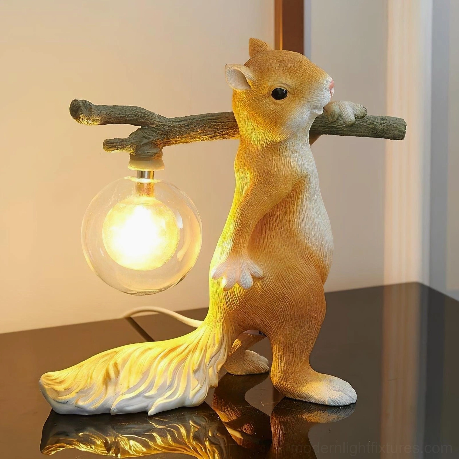 Squirrel table lamp in children's room, playful yet sophisticated decorative light fixture