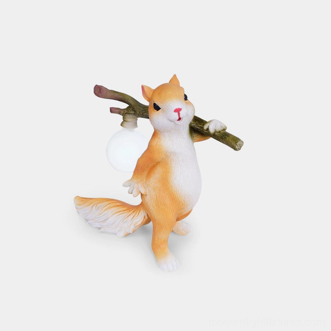 Mini squirrel table lamp, compact decorative resin figure with minimalist design on white background