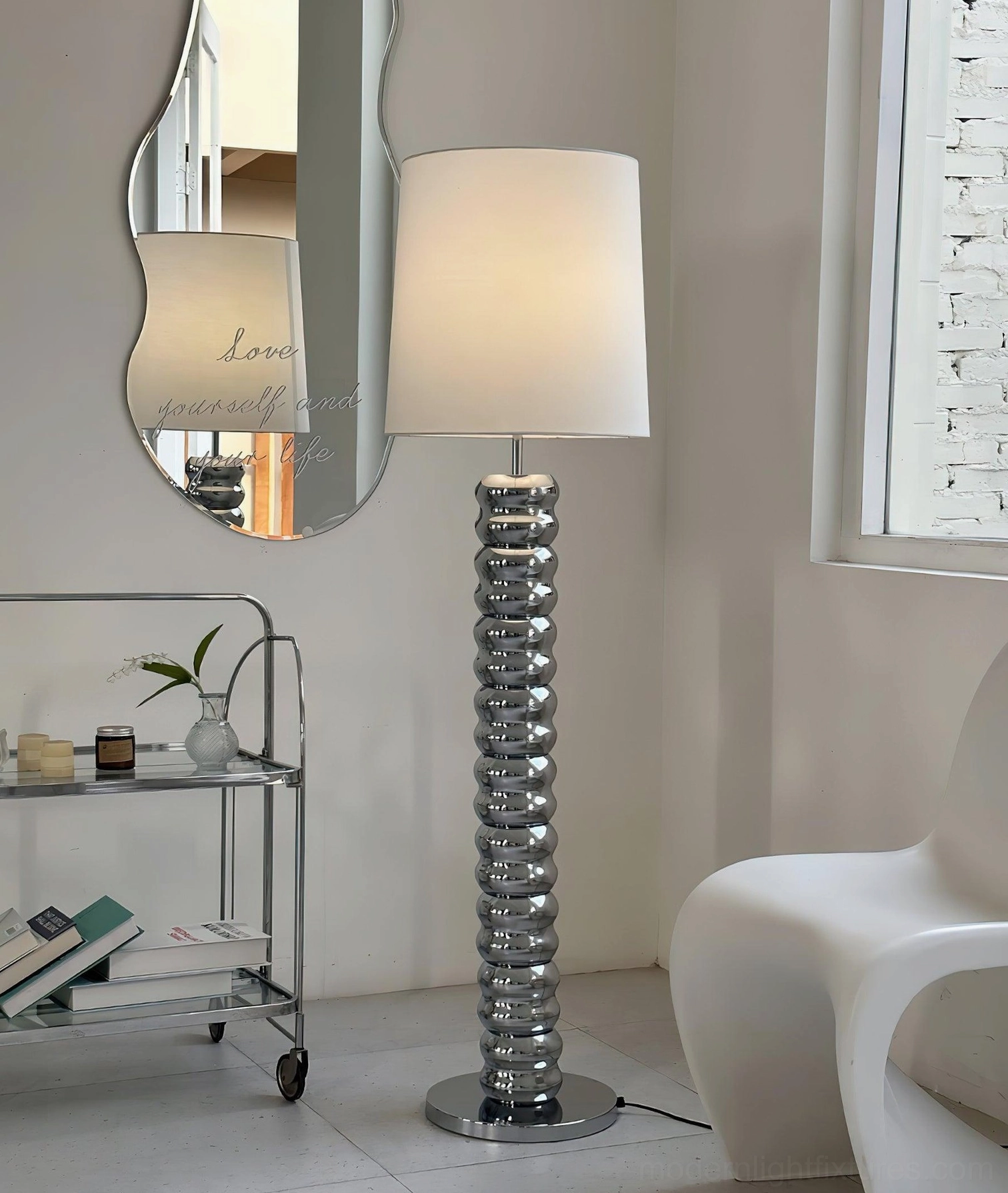 Mid-century modern floor lamp showcase with multiple color variations walnut wood and chrome options