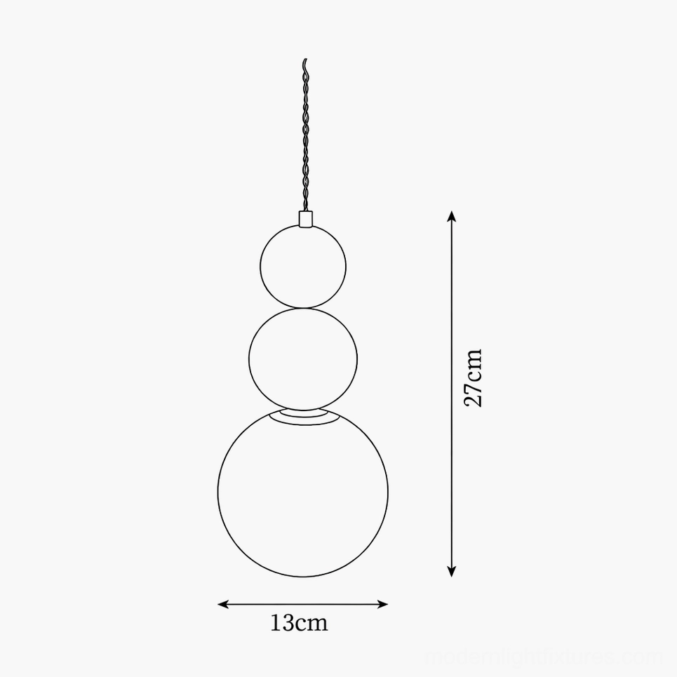 Product specification sheet for modern stacked glass ball pendant light fixture