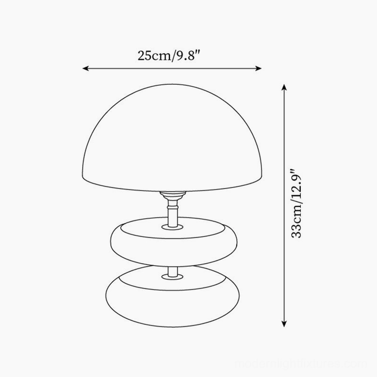 Technical specification schematic diagram stacked wood ring table lamp dimensions 25cm diameter 33cm height