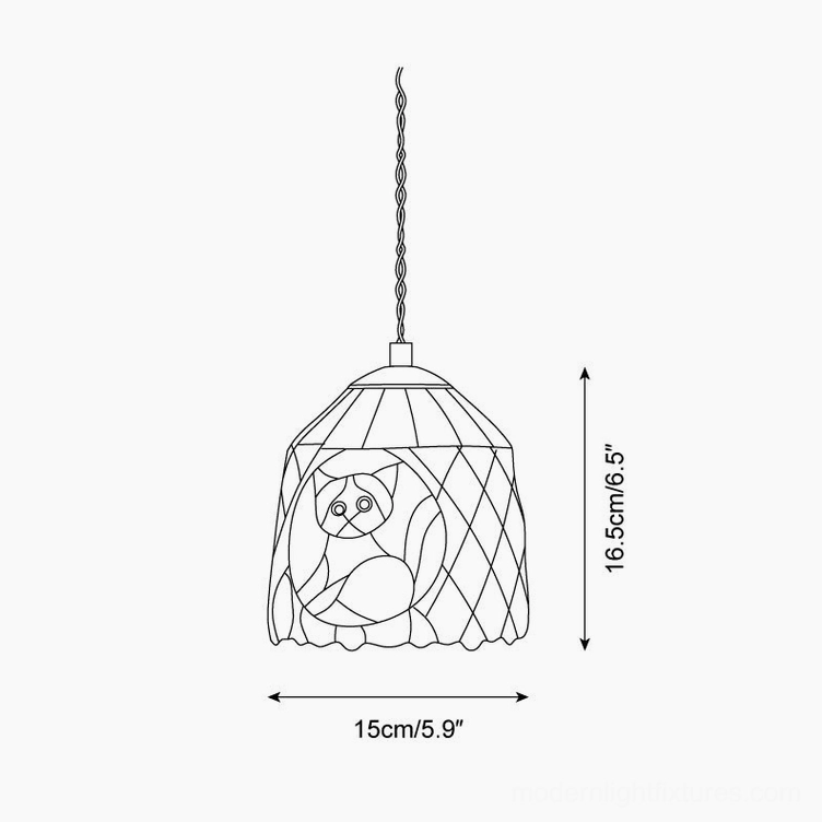 Stained glass pendant lamp design sketch showing animal motifs 16.5cm height 15cm diameter
